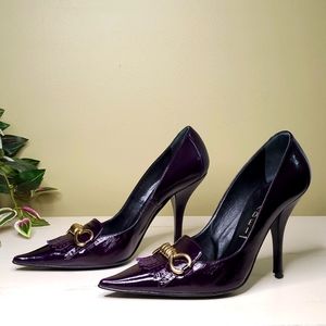 Casadei | Purple Patent Leather Pumps with Fringe and Brass Accent Sz 6 …
